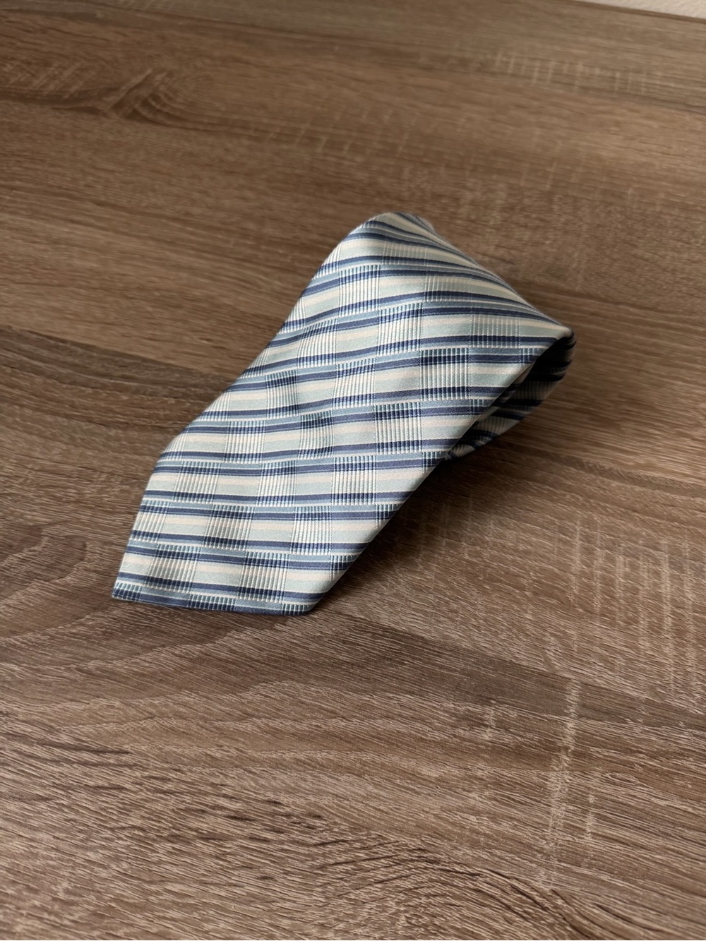 Egon Von Furstenberg 100% Silk Tie Blue White Plaid Check Made in Italy 60”